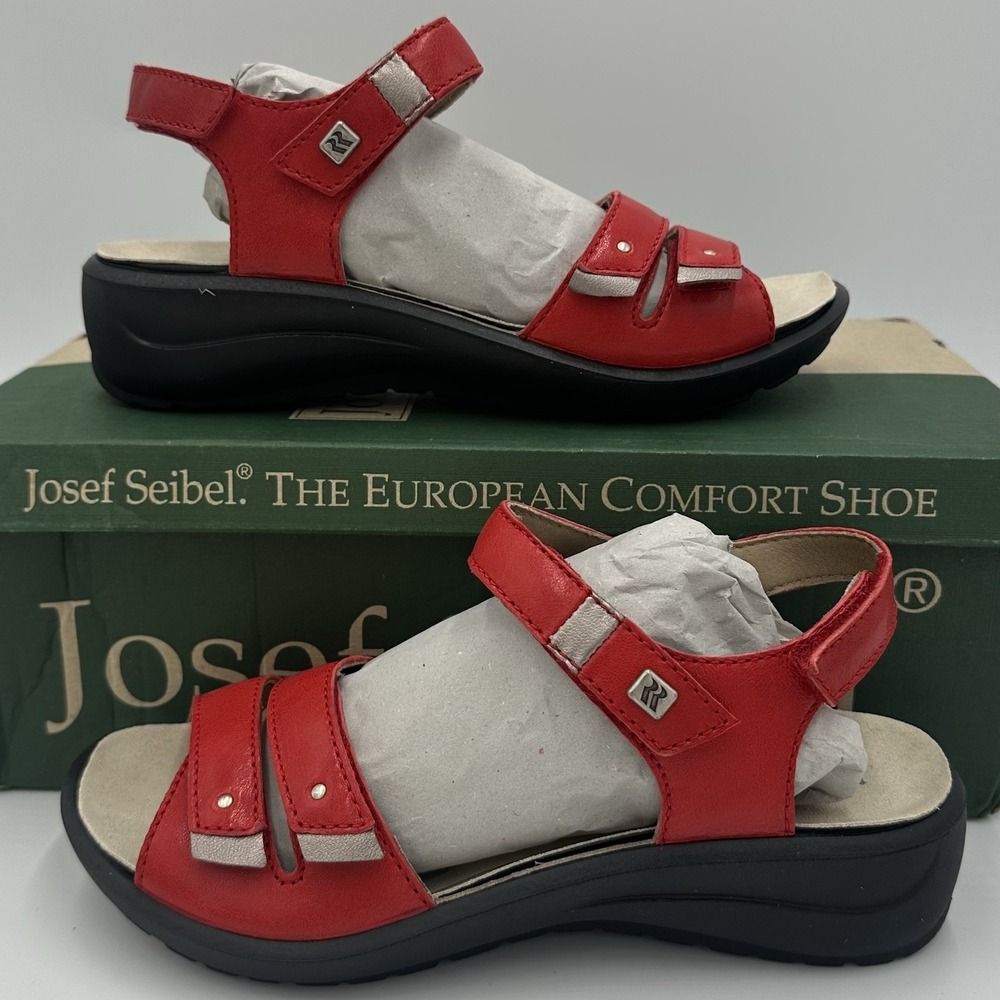 Josef Seibel‎ Strappy Red Sandals Annecy 2 Women's Size 7 EU 37 Genuine Leather